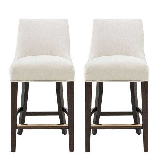 Beever Cream Chenille Counter Stool with Rubberwood Legs - Set of 2