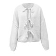 thumbnail image 5 of TrdSipl Womens Tie Front Cardigan Sweaters Cute Bow Long Puff Sleeve Sweater Winter Loose Ribbed Knit Stylish Knitwears White M, 5 of 7