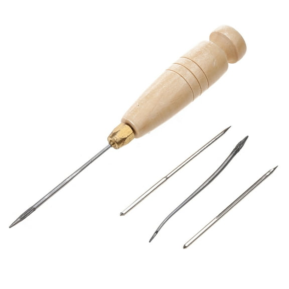 4 In 1 Stitching Awl Tool, Wood Handle Leather Stitching Sewing Awl DIY Handmade Leather Craft Hole Punch Tool for DIY