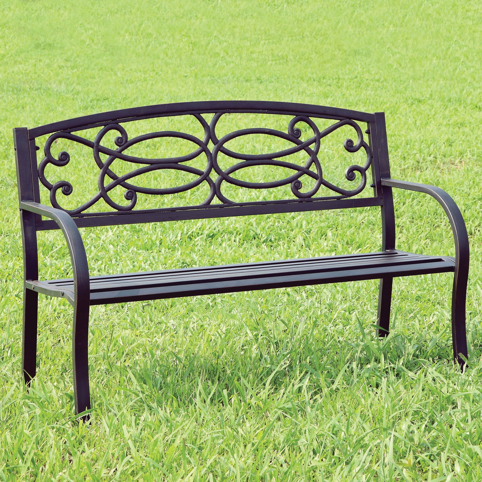 Swirla 50 in. Dark Bronze Cast Iron Outdoor Metal Bench - Walmart.com