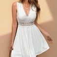 thumbnail image 2 of Women's Lace Trim V-Neck Sleeveless Mini Dress – High Waist Ruffle A-Line, Solid Color Elegant Casual & Party Wear White，S, 2 of 6