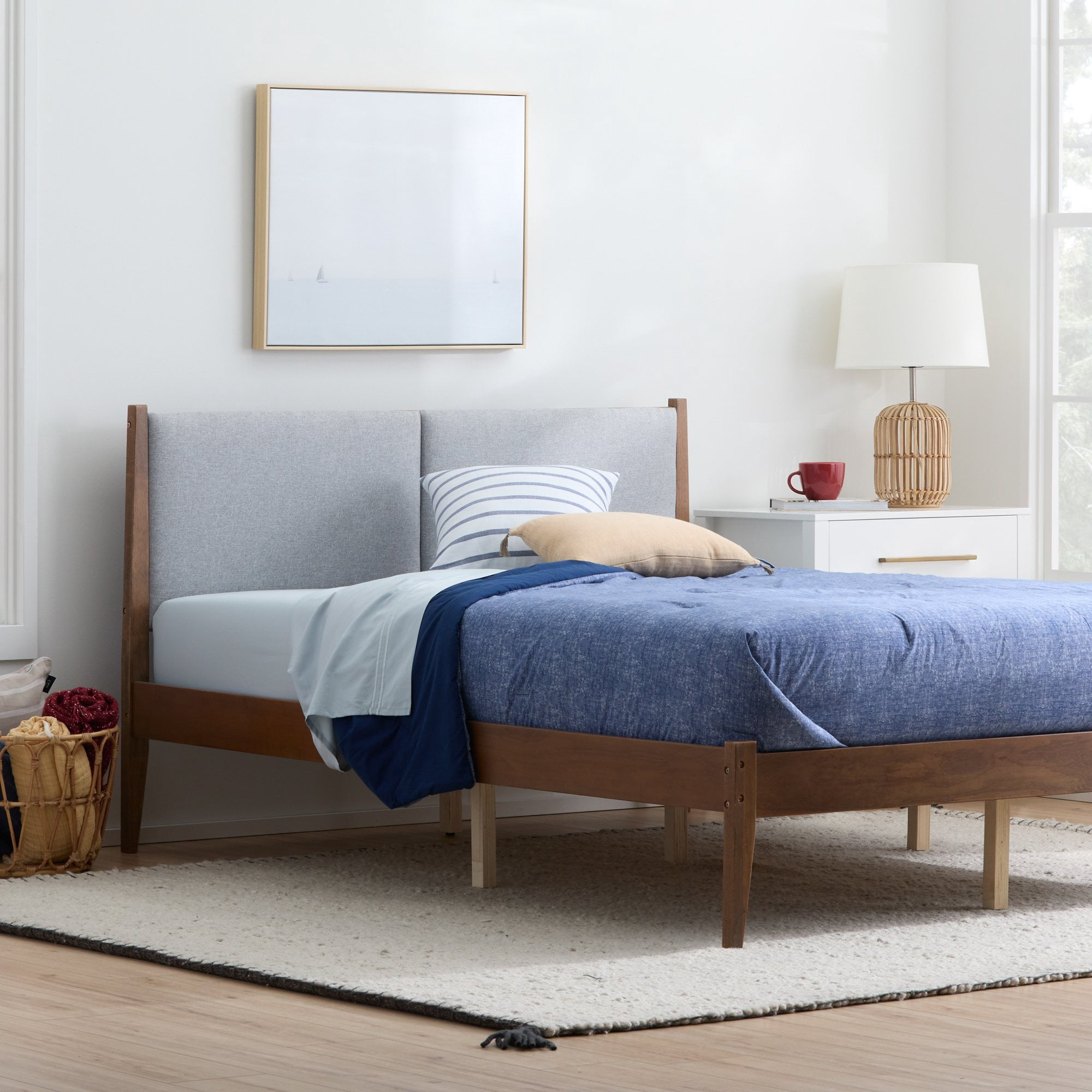 Rest Haven Upholstered Wood Platform Bed, King, Gray