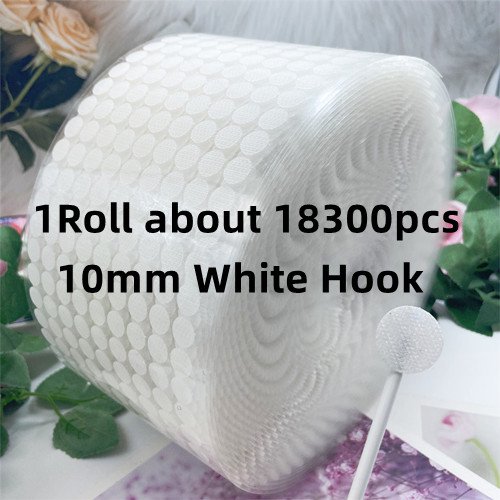 Wholesale 1roll Transparent White Dot Sticker Adhesive Fastener Tape Dot Hook and Loop Round Strong Self Adhesive Fastener Tape 10mm WH hook18300pcs Dot Sticker