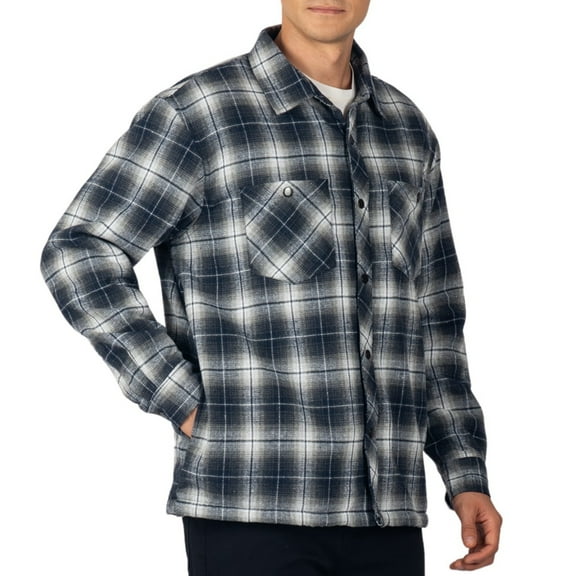 Alpine Swiss Mens Josh Fleece-Lined Flannel Jacket Heavyweight Snap Button Plaid Shirt Shacket Warm Winter Outerwear BLGY LRG