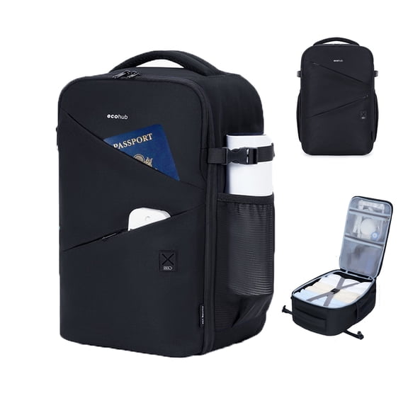 WANDF Small Travel Backpack for Men Women,Personal Item Travel Bag 17x10x9 for United Airlines,20L Carry On Backpack with USB Charging Port,14 inch Laptop Backpack for Work,College,Business(Black)