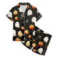 thumbnail image 5 of CAUYDY Girls Halloween Pajama Sets 2 Piece Button Down Short Sleeve Lapel Neck Tops Shorts Pumpkin Graphic Set for Teen(Black,8-9 Y), 5 of 5