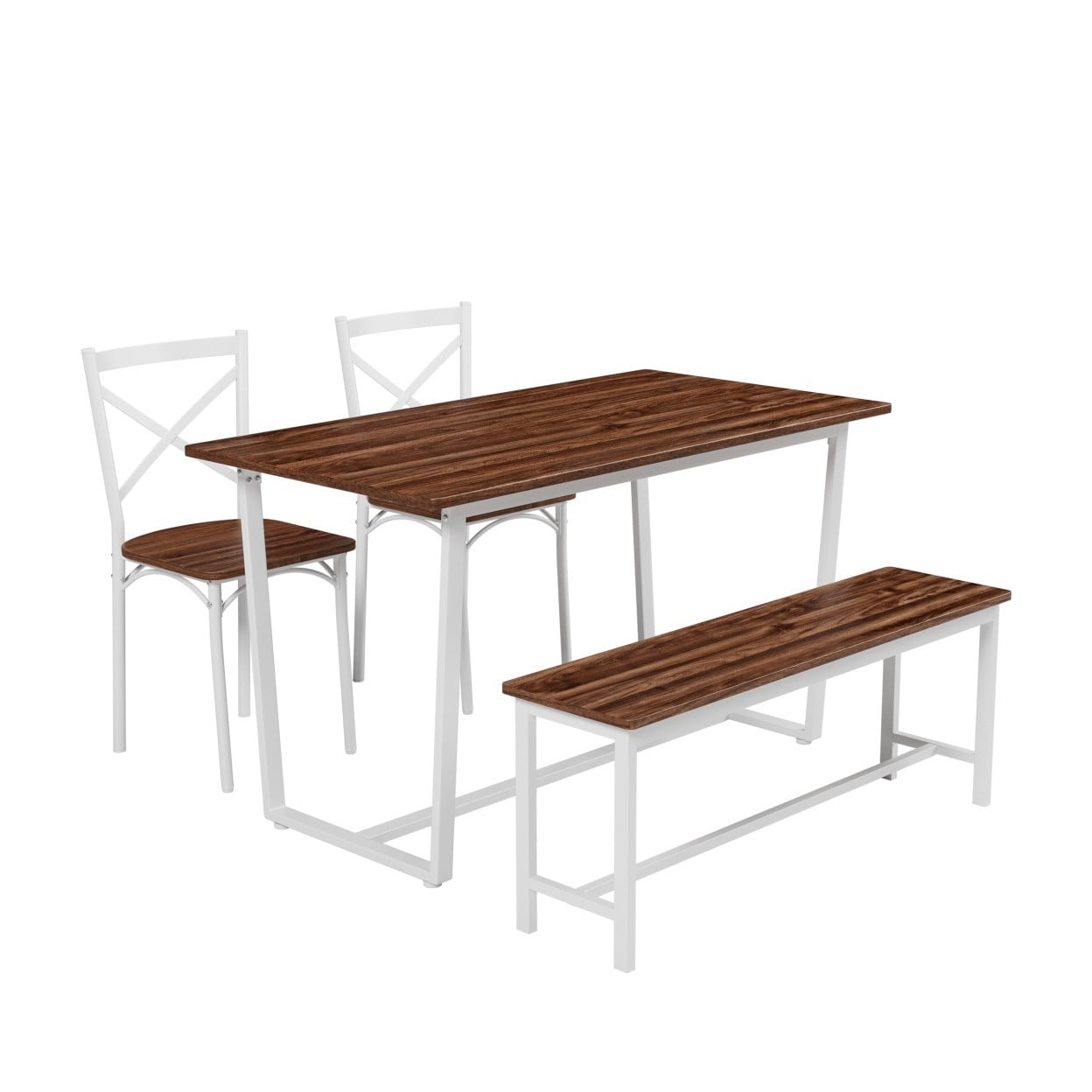 4 Piece Dining Table Set with 4 Chairs, Industrial Kitchen Table Set with Backrest Chairs, Modern Dining Room Furniture for Breakfast Nook, Apartment, Living Room, Dark Walnut
