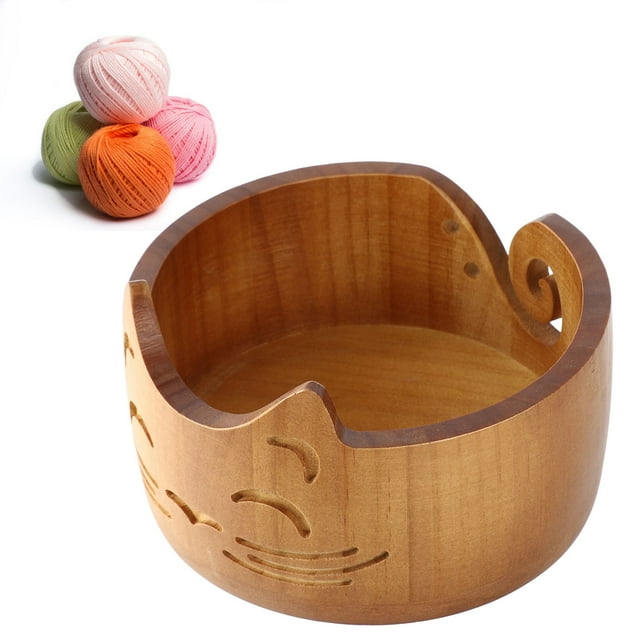 Cuenco Para Hilo, Dispensador De Madera Con Forma De Gato, Organizador De Ganchillo, Suministros De Almacenamiento Para Crocheters, Cuenco Grande Para Hilo De Madera De Acacia