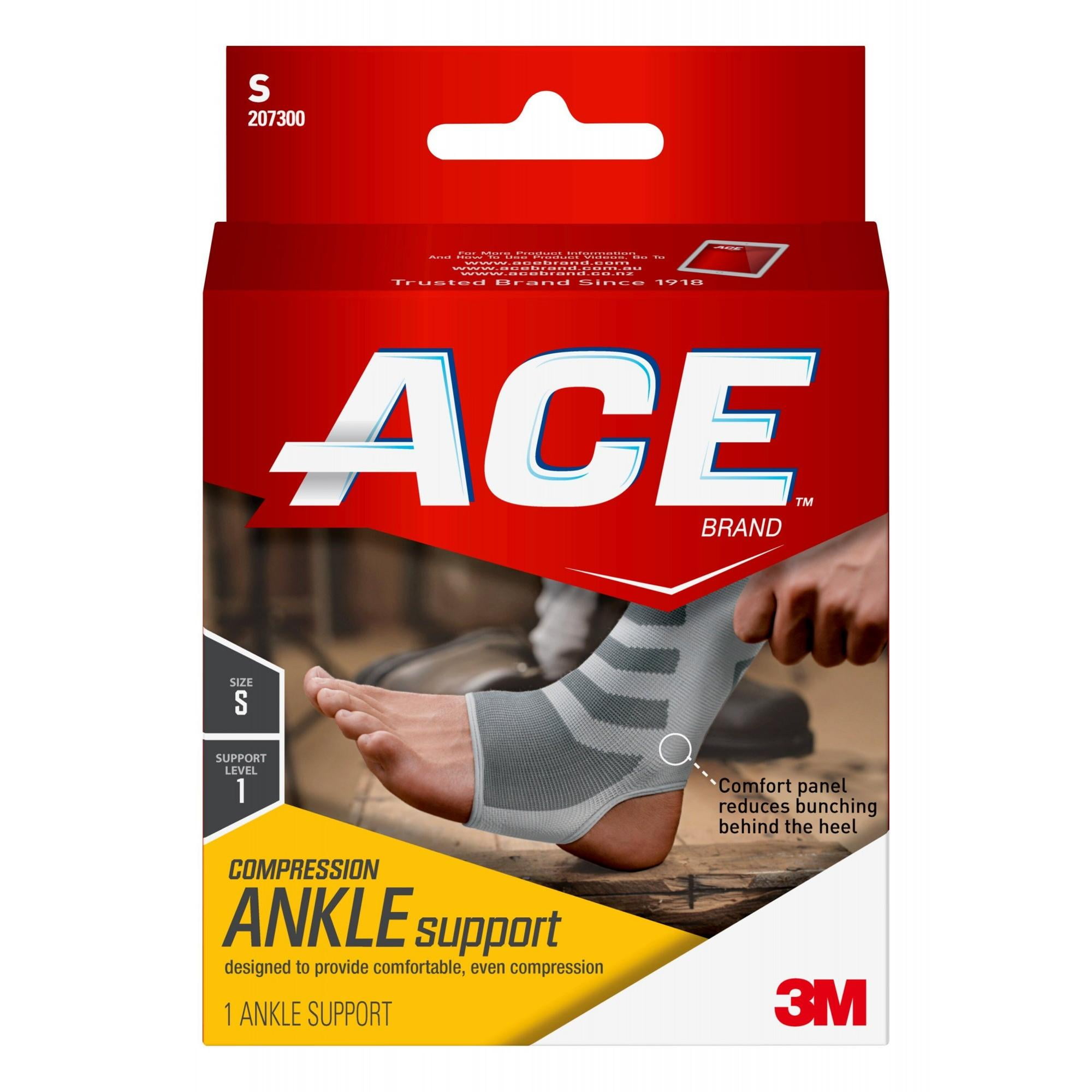 ACE Brand Compression Ankle Support, Small, White/Gray, 1/Pack