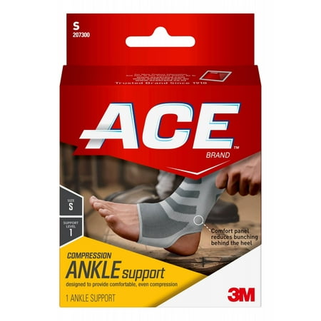 ACE Brand Compression Ankle Support, Small, White/Gray,