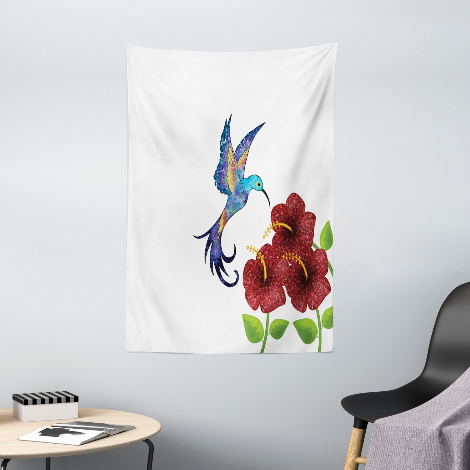 Hummingbirds Decorations Wall Hanging Tapestry, A Hummingbird in Flower