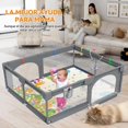 thumbnail image 4 of 200×180×66 Corral para Bebés con Grande Tapete,Corral de Juegos para Bebe con 30 Pelotas Oceánicas,4 Asas,Aros de Baloncesto,Bolsa de Almacenaje,Malla Transpirable y Almohadillas Antideslizantes,Gris, 4 of 8