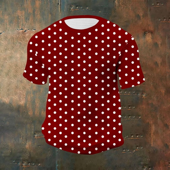 MORESEC Men Plus Size Polka Dot T-Shirts Casual Short Sleeve Round Neck Tees Party Wear Basic Tops, Red 5XL