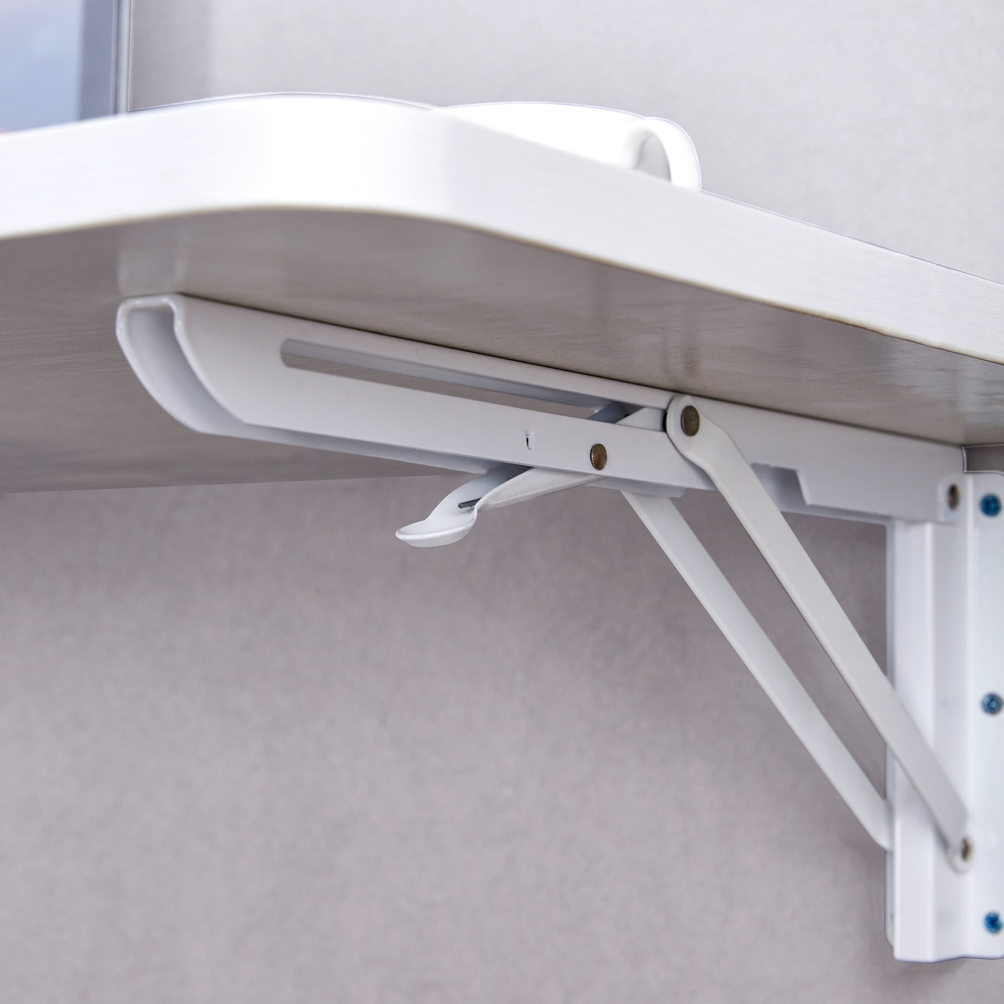 Wall Mounted Folding Table, Floating Desk for Laundry Room, Fold Down Table with Full-Folding Hinge for Small Space Kitchen Bathroom Easy Install, White