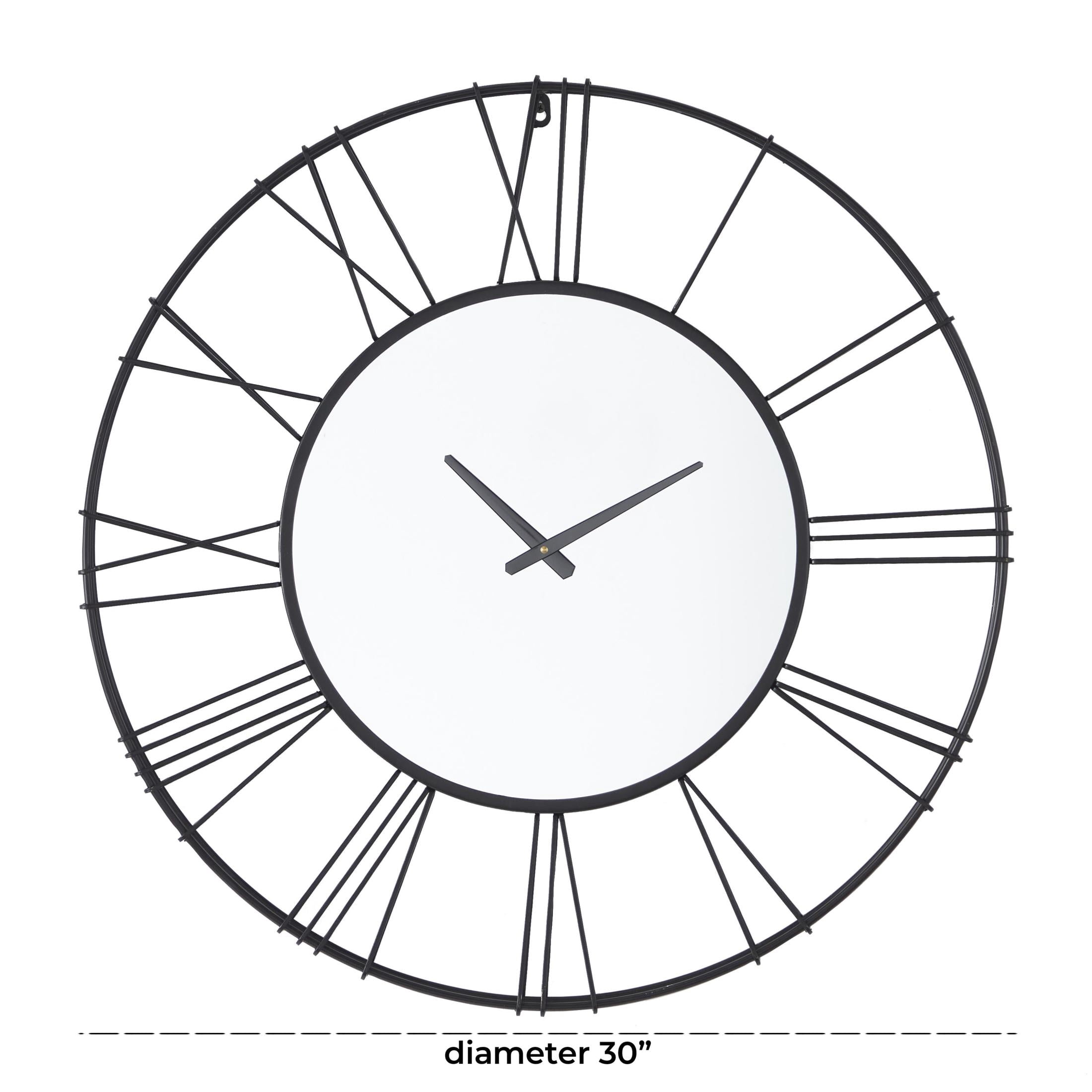 DecMode 30" Black Metal Open Frame Wall Clock with Center Mirror