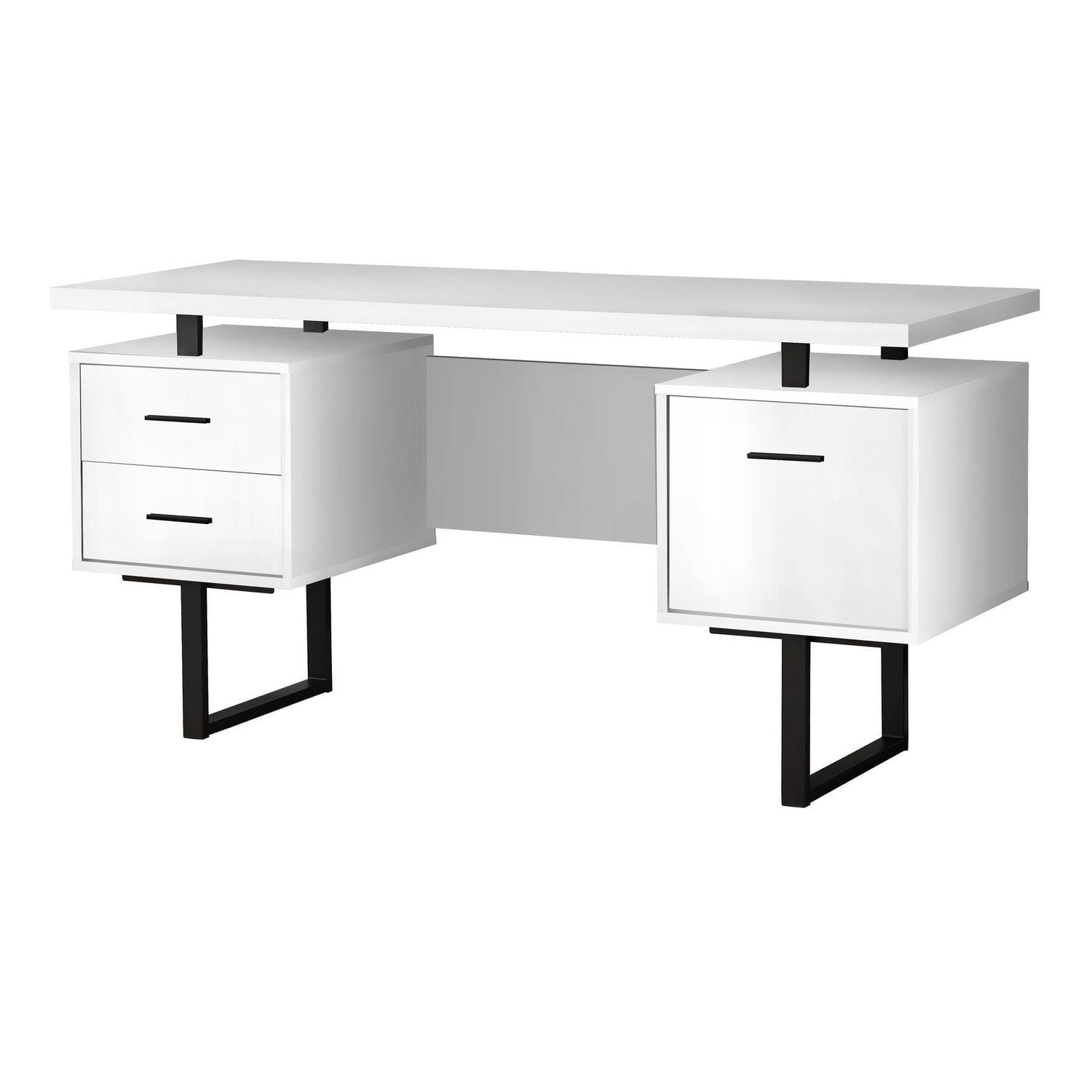 Monarch Specialties Computer Desk, Home Office, Laptop, Left, Right Set-up, Storage Drawers, 60"l, Work, Metal, Laminate, White, Black, Contemporary, Modern