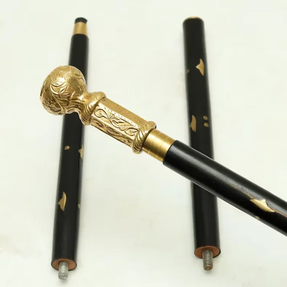 Global Antiques Brass Head Handle Handcrafted Rosewood Walking Stick Cane Vintage Designer Indian Wood 38 inch