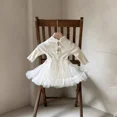 thumbnail image 2 of 2025 Spring Baby Girls Clothing 0-24M Cute Solid Color Bow Bodysuit Infant Splicing Mesh Skirt Toddler One Piece Dress, 2 of 6