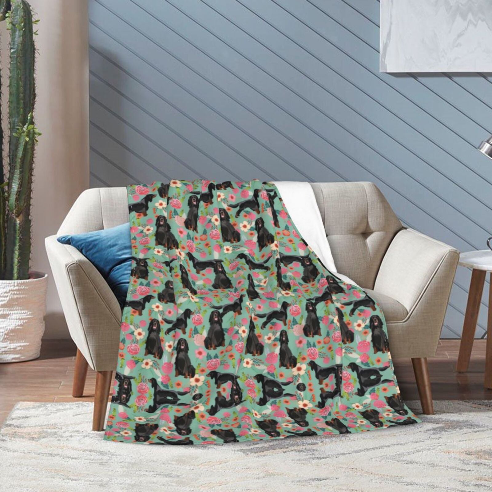 Wijzvio Gordon Setter Dogs Lovers Flower Floral Throw Blanket Soft Fuzzy Fleece Blanket For Couch Bed Living Room Decoration 50"X40"