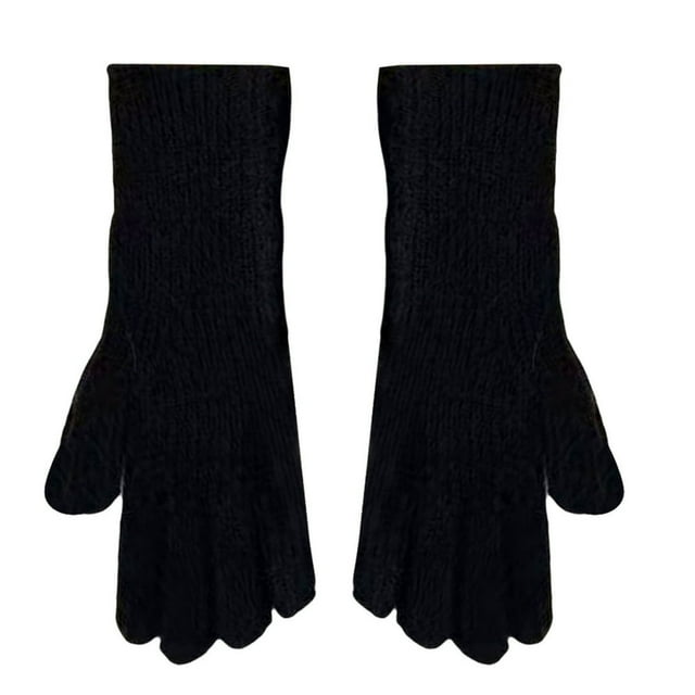 1 Pair Women Gloves Knitted 2-Fingerless Touchscreen Stretchy Soft Wrist Hands Protection Solid Color Winter Thermal Women Motorcycle Riding Gloves for Outdoor