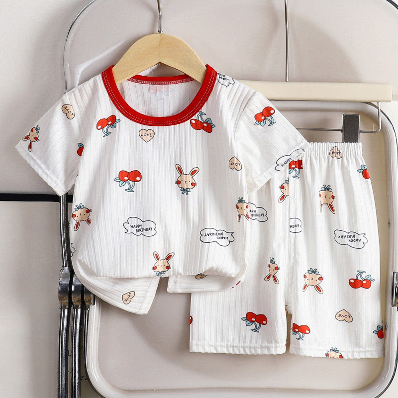 YWIYIUD Toddler Boys Girls Cartoon Sleepwear Set Breathable Crew Neck Cartoon Graphic Short Sleeve Tee Elastic Waist Shorts Boys Girls Thin Summer Casual Pajama Set Baby Home Outfit Red 12-18 Months