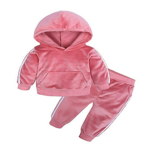 Little Kids 2PCS Pants Set Long Sleeve Hoodie Tops Long Side Striped Pants Suit