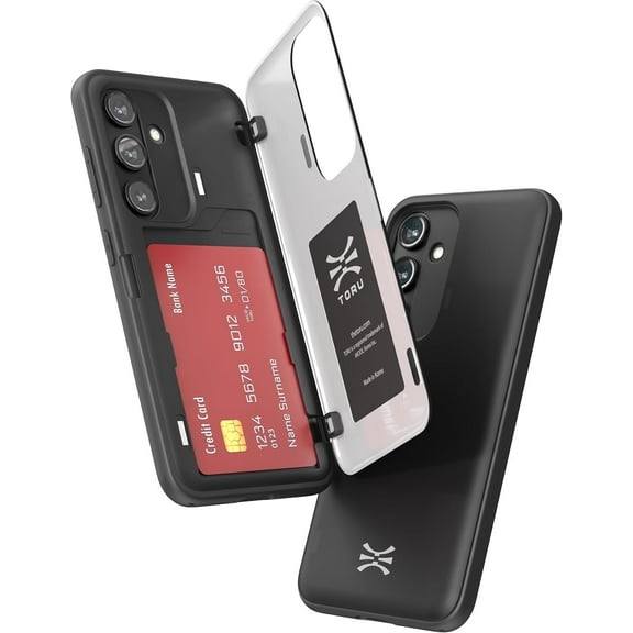 TORU CX HYBRID for Samsung Galaxy S25 Plus / Galaxy S24 Plus Wallet Case | Dual Layer Slim Protective Hard Cover with Hidden 2-Credit Card Slot Holder - Black