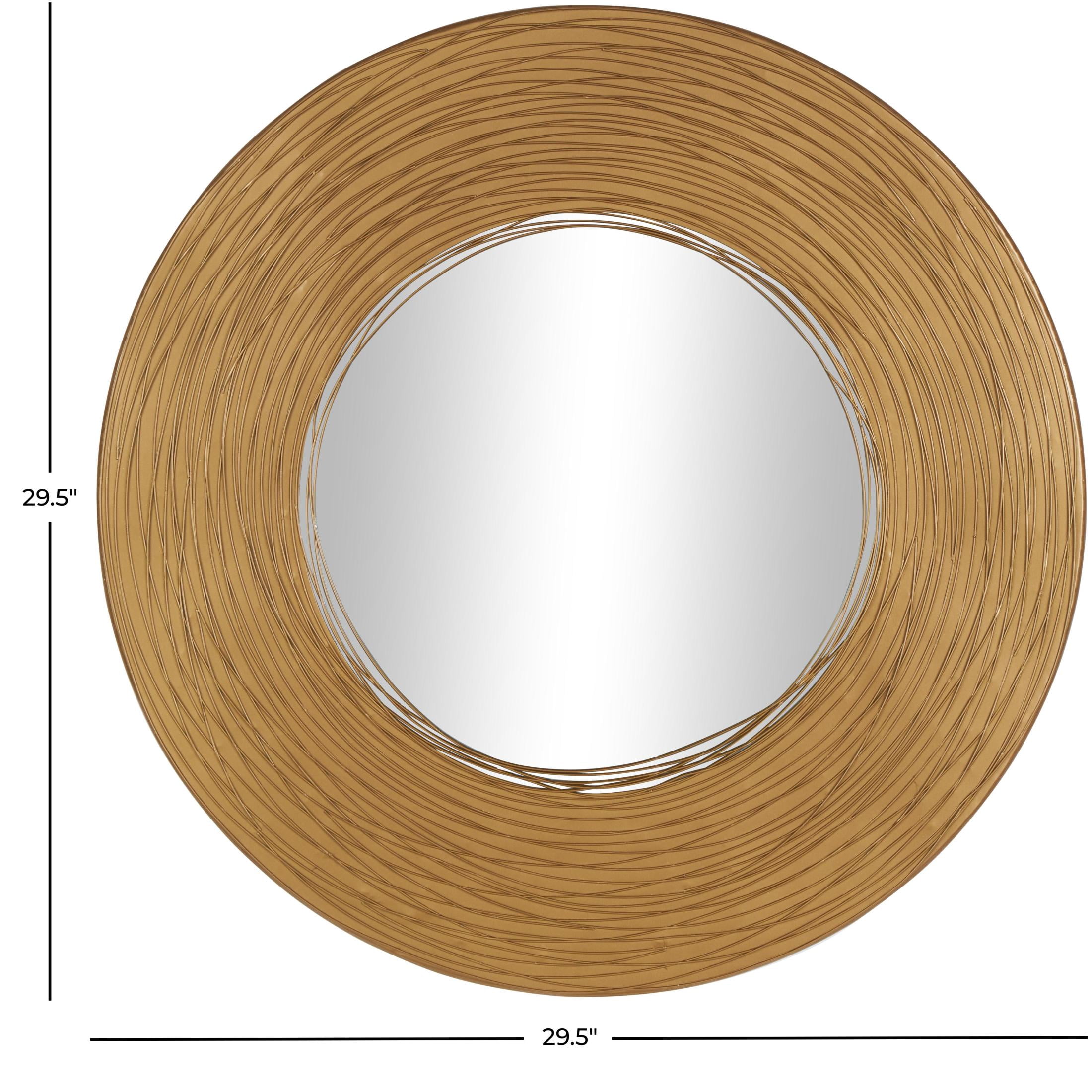 DecMode 30" x 30" Gold Abstract Wall Mirror with Overlapping Wire Rings