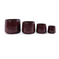 4 Pieces Ceramic Planter Pot, Modern Indoor Outdoor Flowerpot for Patio, Garden, or Windowsills - Bean Paste Red