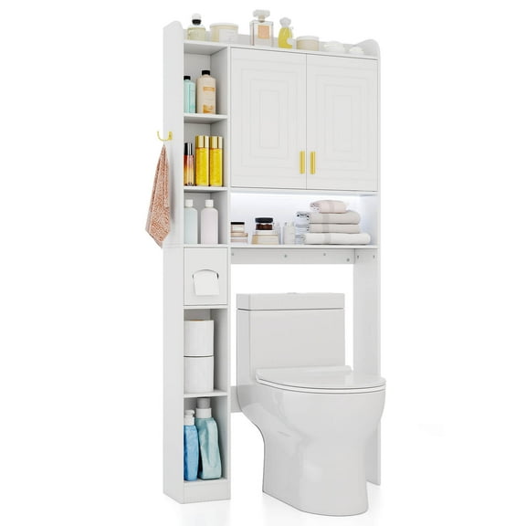 Costway Over Toilet Shelf Freestanding Storage Cabinet Above Toilet with 2-Door Cabinet White