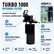 AQUAEL Turbo 1000 Internal Aquarium Filter, 265 GPH, for Aquariums 30 to 65 Gallons, with Sponge, Ceramic Media, Aeration Tube and Adjustable Flow