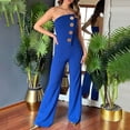 thumbnail image 5 of Sleeveless Lace Up Romper Jumpsuit for Women Buttons Solid Color Loose Straight Pants Fashion Romper Pants Casual Daily Streetwear Aesthetic | CSEONE,Blue XL, 5 of 9