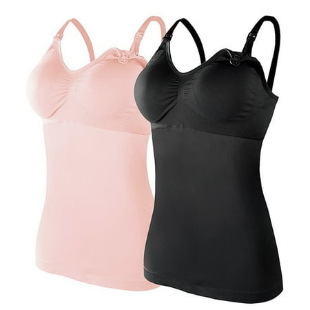 

Wiueurtly Womens Nursed Tank Tops Built In Bra Top For Breastfeeding Maternity Camisole Brasieres 2PC With 4PC Pads Bra for Maternity