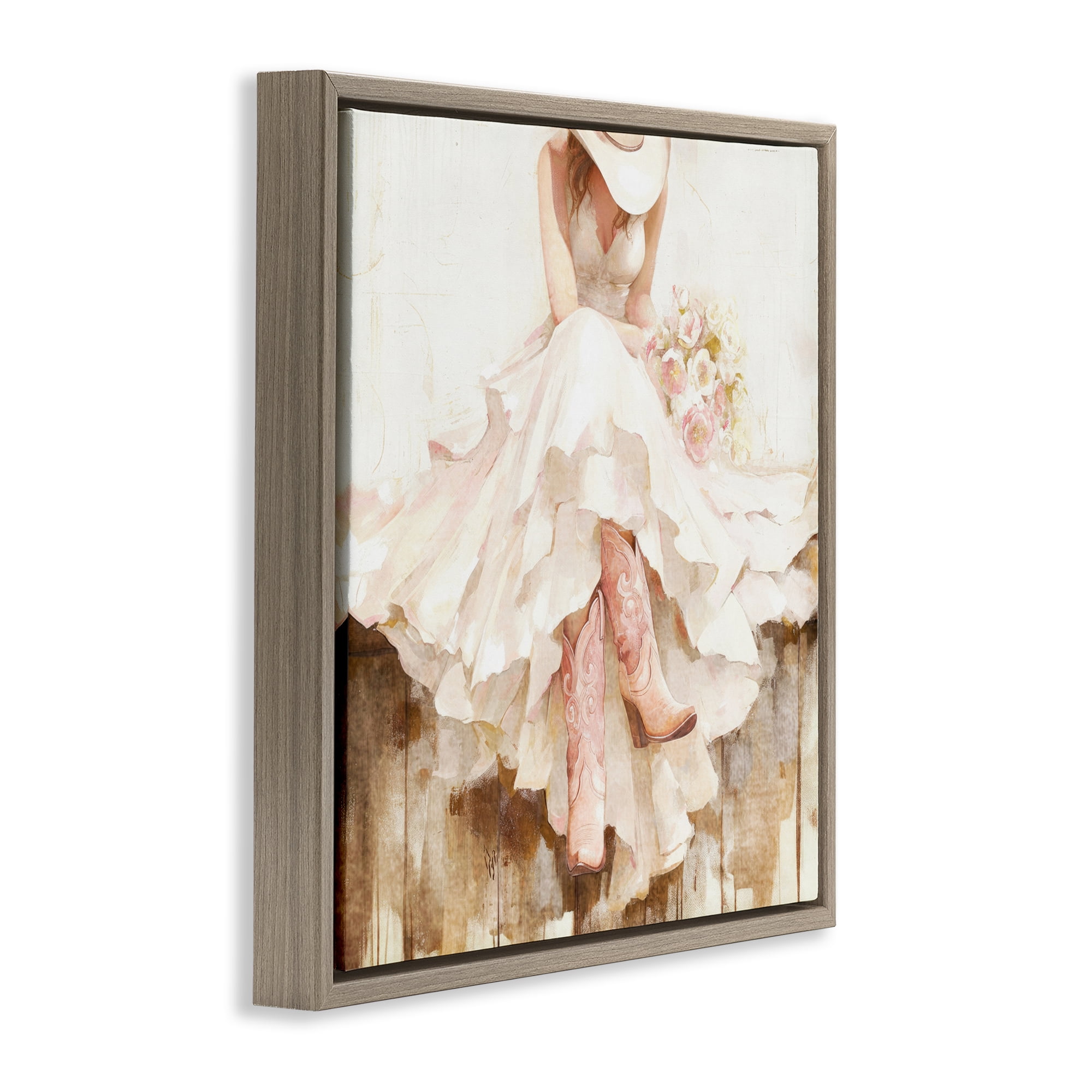 Stupell Industries Cowgirl On The Fence Brown Framed Floater Canvas Wall Art, design by Tina LeCour