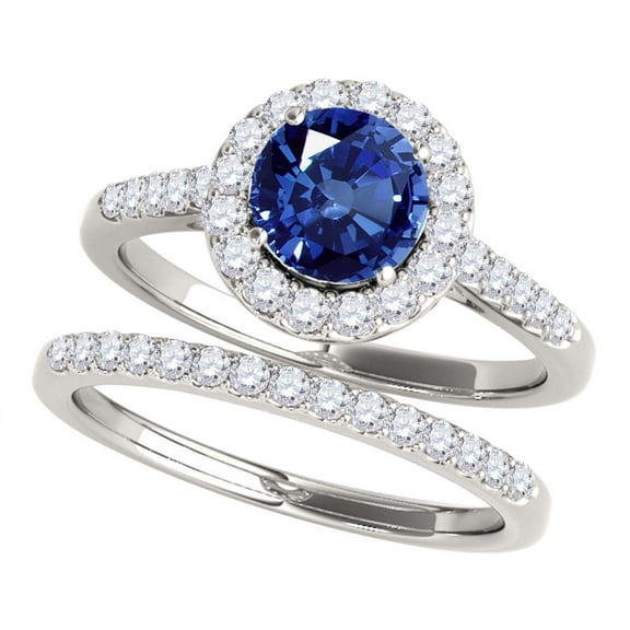 Aonejewelry 1.40 Ct. Halo Sapphire and Diamond Bridal Set In 14k White Gold