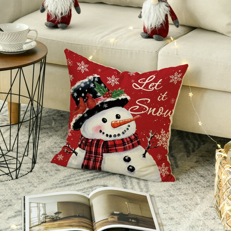Sm:)e Indoor Xmas Decor: Let it Snow Snowman Throw Pillow Cover