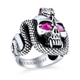 thumbnail image 4 of Bling Jewelry Mens Large Gothic Skull Head Ring Simulated Red Ruby CZ Eyes Oxidized Sterling Silver, 4 of 5