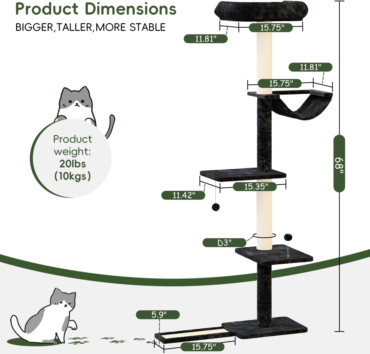 SONGMY Wall Mounted Cat Climber Set, Wall Furniture Set, DIY Wall/Window Shelves, Scratching Post, Comfortable Bed, Cat Shelves for Indoor - Blcak