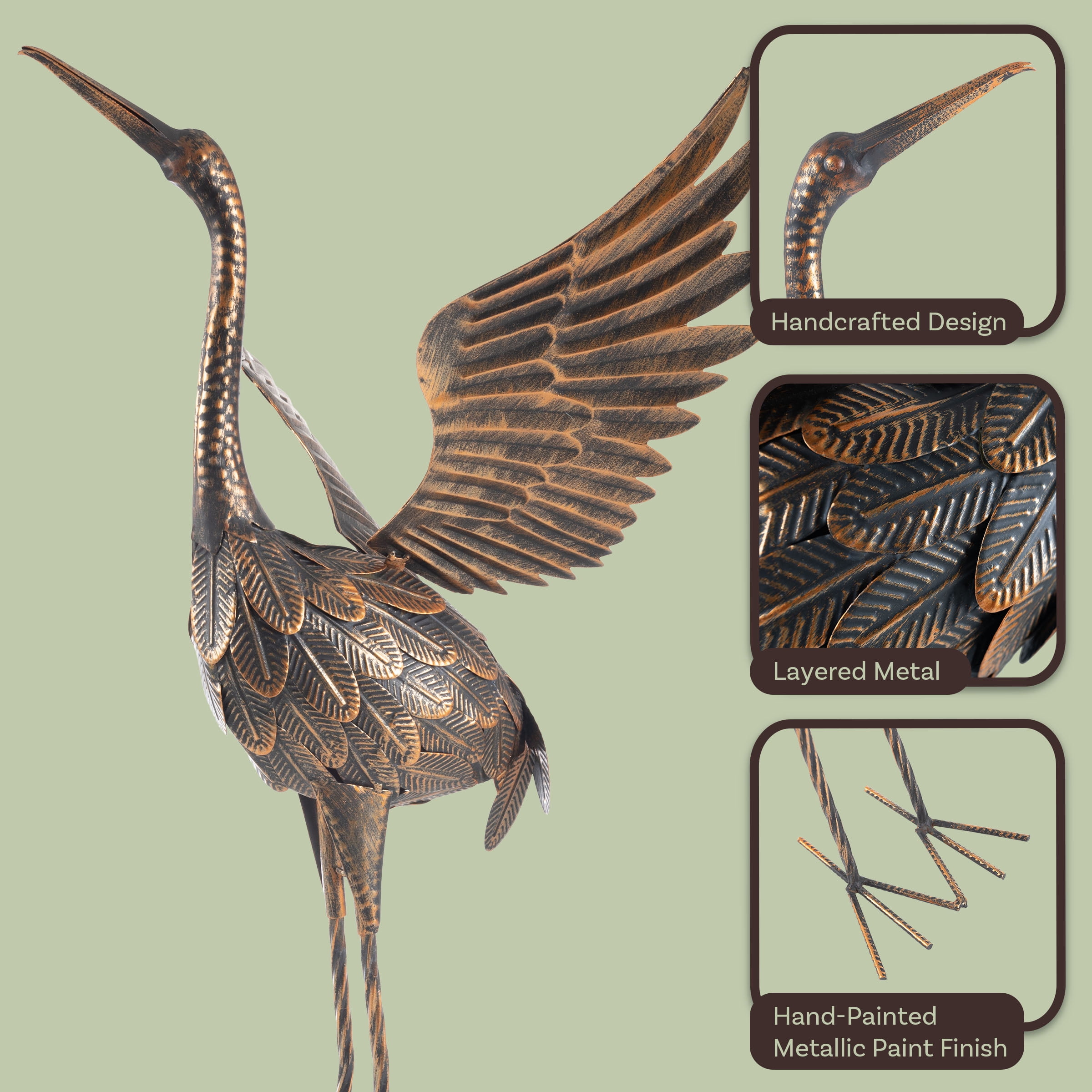 Pure Garden 35-Inch Metal Yard Art Flying Crane Garden Statue Outdoor Décor