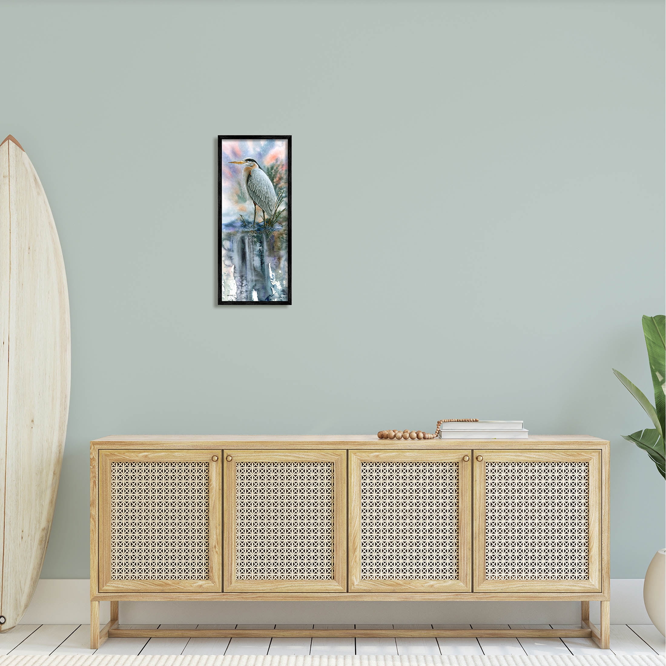 Heron Bird Pond Water's Edge Animals & Insects Graphic Art Black Framed Art Print Wall Art