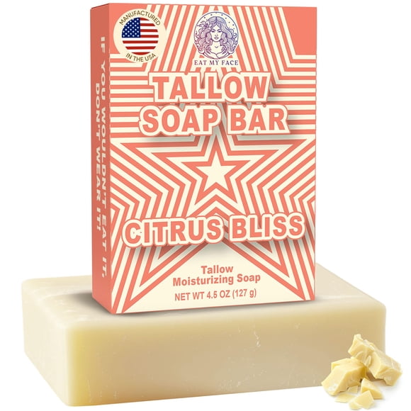 Barra de jabón de sebo de res alimentada con pasto - Jabón corporal de sebo orgánico para rostro y piel sensible - Jabón de barra natural para hombres y mujeres Limpiador hidratante y nutritivo para t
