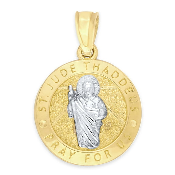 10k Yellow Gold Two Tone Dainty Round Saint Jude Medallion Necklace (No Chain)