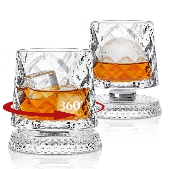 10oz Spinning Whiskey Glasses, Rotating Old Fashioned Clear Rocks Glasses for Scotch & Bourbon, Cocktail Glasses for Bar, Party, Home, and Gift