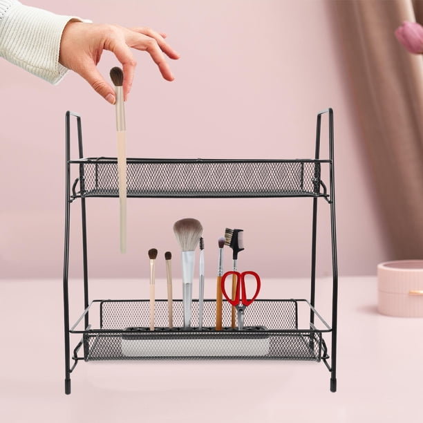 TABLETREANDS 1Jgo Organizador De Botes De Especias Para Cocina Con Rack Metálico Negro Y Doble Capa