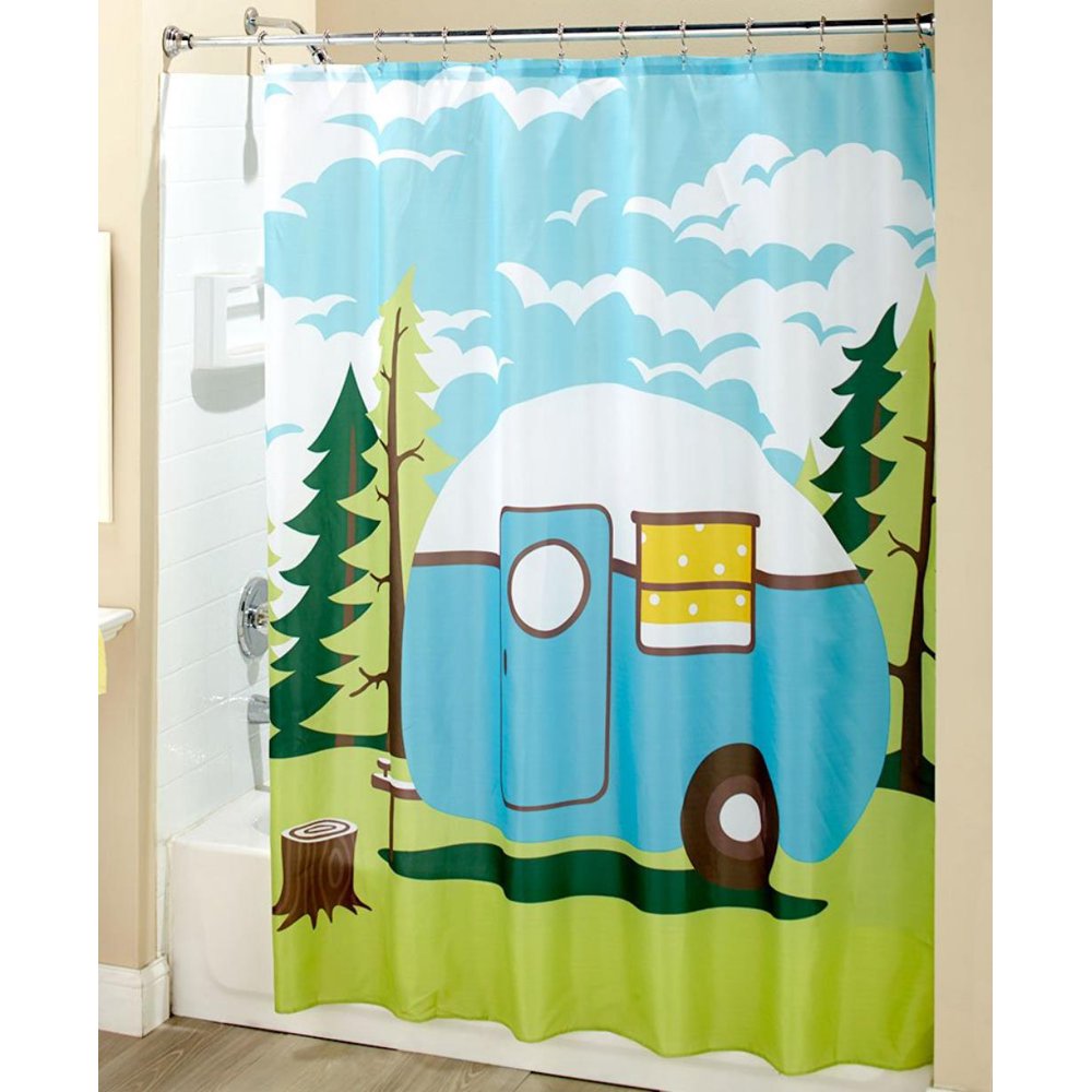 Retro Camping Shower Curtain, Cotton By The Lakeside Collection