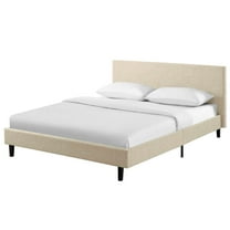 Platform Bed Frame, Queen Size, Beige, Fabric, Bedroom, Modern Contemporary HB35029