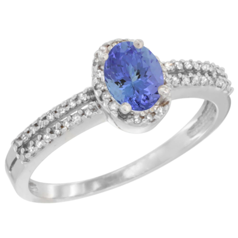 10K White Gold Natural Tanzanite Ring Oval 6x4mm Diamond Accent, sizes 5-10 by WorldJewels