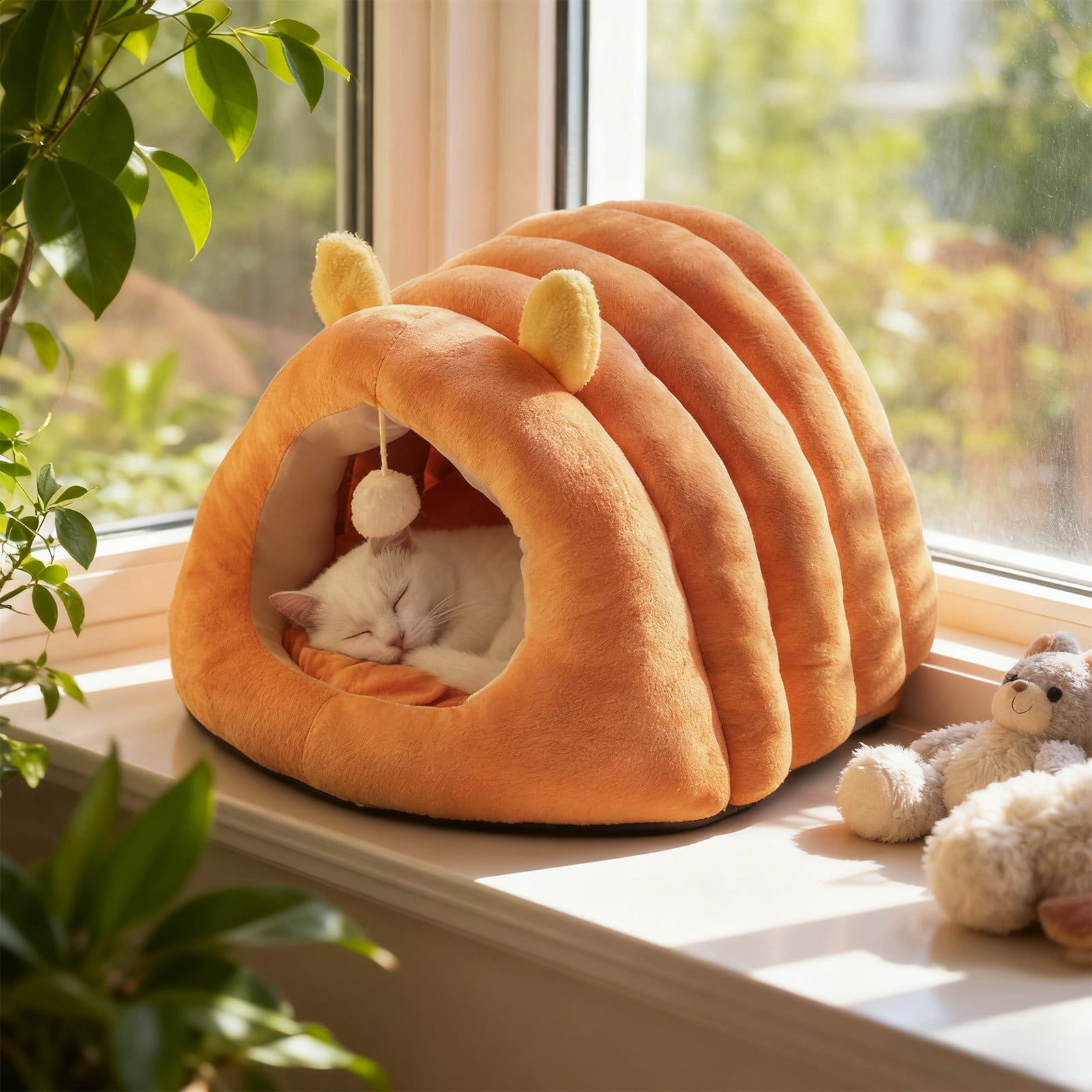 Cat Bed Upgraded Warm Pet Bed For Winter, Calming Plush Anti-Anxiety Cuddler, Removable Cushion, For Cats Dogs Under 6 Pounds Home Decor