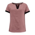 thumbnail image 4 of Gbsyewxs Shirts For Women Short Sleeve V Neck Patchwork Breathable Summer Womens T Shirt Pink, 4 of 5