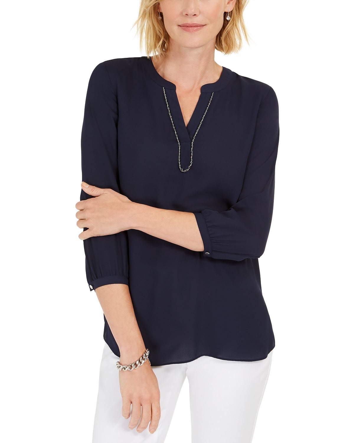 JM Collection - JM Collection Women's Split-Neck Tunic Blue Size Extra ...